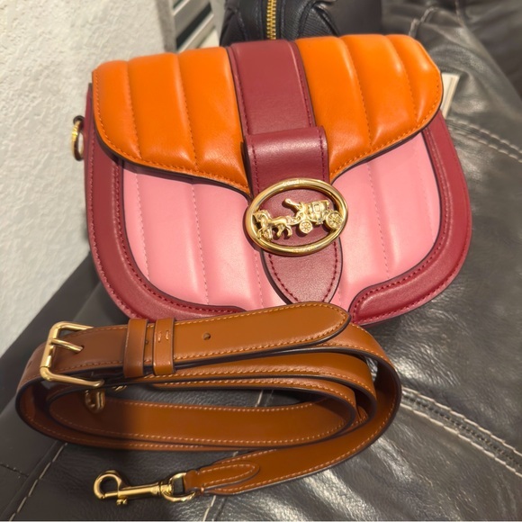 Coach Handbags - Coach Georgie Saddle Bag With Colorblock Puffy Quilting Golden Hardware w/ Strap